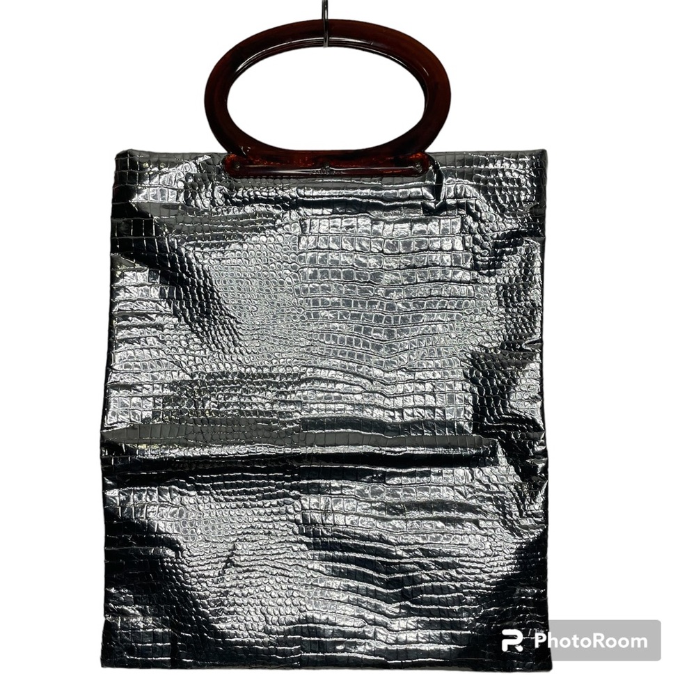 Vintage Lady Bird Silver Crocodile Pattern Tote Bag Alligator 12.75” x 15”